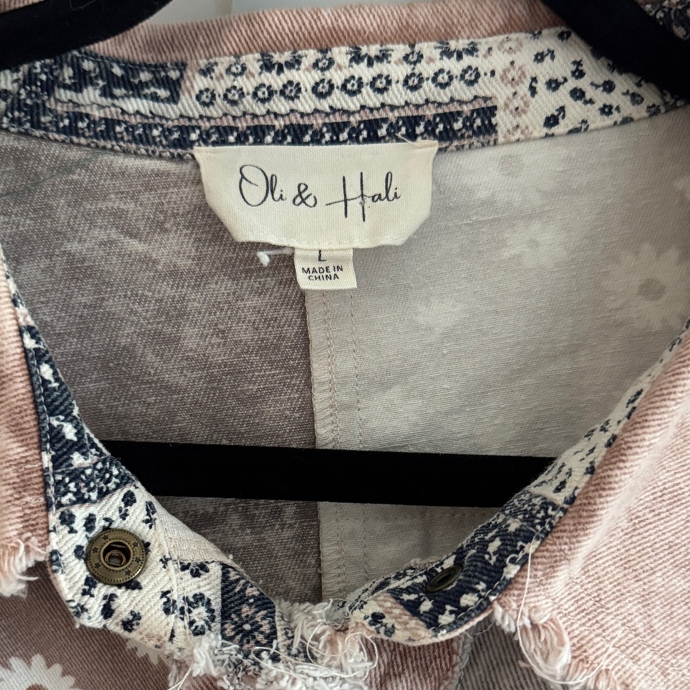 Oli & Hali LARGE Patchwork Blush Jean Jacket Pockets and Buttons - Picture 2 of 9